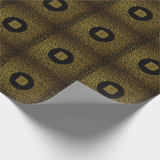 Papel De Presente Pontos dourados modernos monogramados pretos (Ponta)