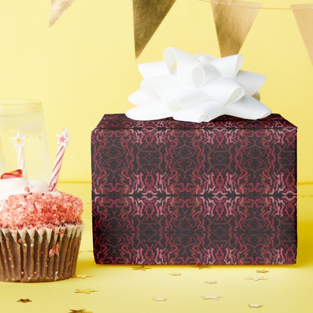Papel De Presente Pontos e rabiscos rosa e vermelho em preto (Festa de aniversário)