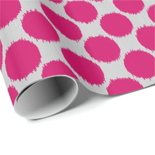 Papel De Presente Pontos gigantes de Ikat, cor-de-rosa fúcsia nas ci