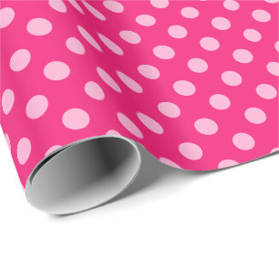Papel De Presente Pontos Grandes Retrô, Rosa Fúcsia e Rosa Pastel