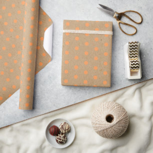 Papel De Presente Pontos Laranja De Verão No Faux Rustic Brown Kraft