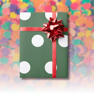 Papel De Presente Pontos Médios Brancos Verde Caçador