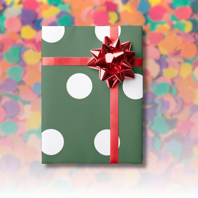 Papel De Presente Pontos Médios Brancos Verde Caçador (Criador carregado)