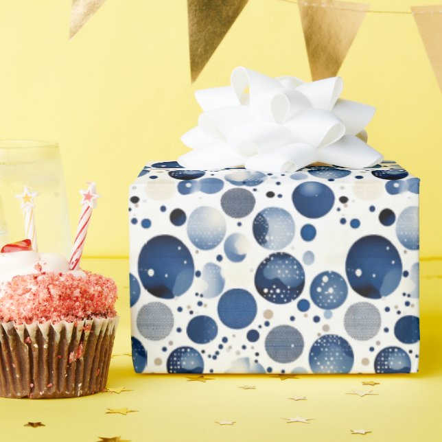 Papel De Presente Pontos Polka Azul Escuro (Festa de aniversário)