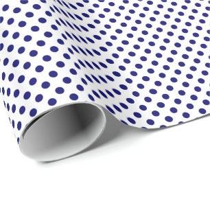 Papel De Presente Pontos Polka Azul Marinho em Branco