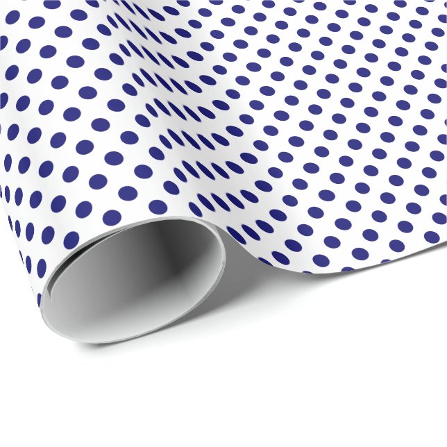 Papel De Presente Pontos Polka Azul Marinho em Branco (Ponta do rolo)