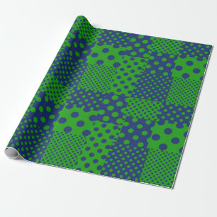 Papel De Presente Pontos Polka Azul Verde Patchwork 
