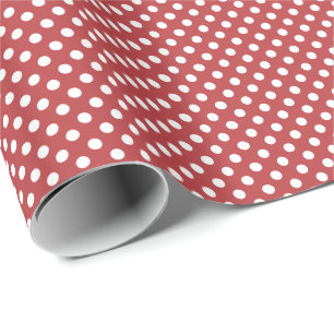 Papel De Presente Pontos Polka Brancos em Vermelho Aurora