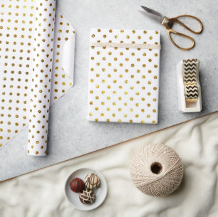 Papel De Presente Pontos polka dourados em branco