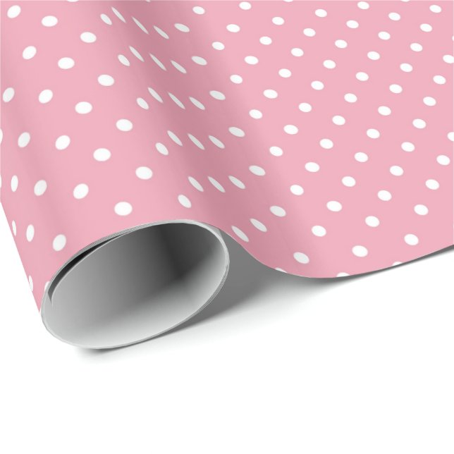 Papel De Presente Pontos Polka em Padrão Rosa (Ponta do rolo)