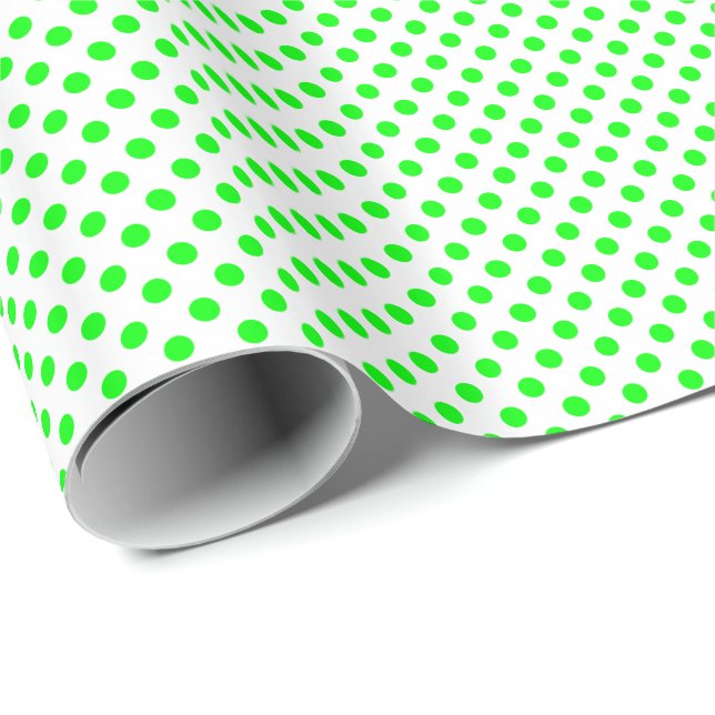 Papel De Presente Pontos Polka Verde Lima em Branco (Ponta do rolo)