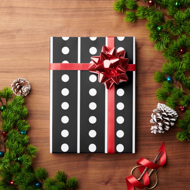 Papel De Presente Pontos pretos brancos Listras  (Presente de Natal)