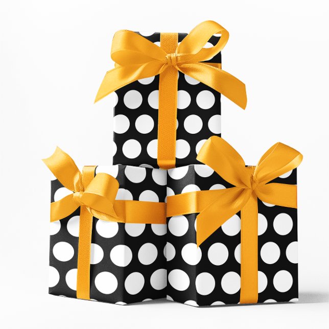 Papel De Presente Pontos pretos e brancos (Black and White Polka Dots Wrapping Paper)