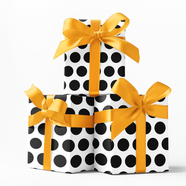 Papel De Presente Pontos pretos e brancos (White and Black Polka Dots Wrapping Paper)
