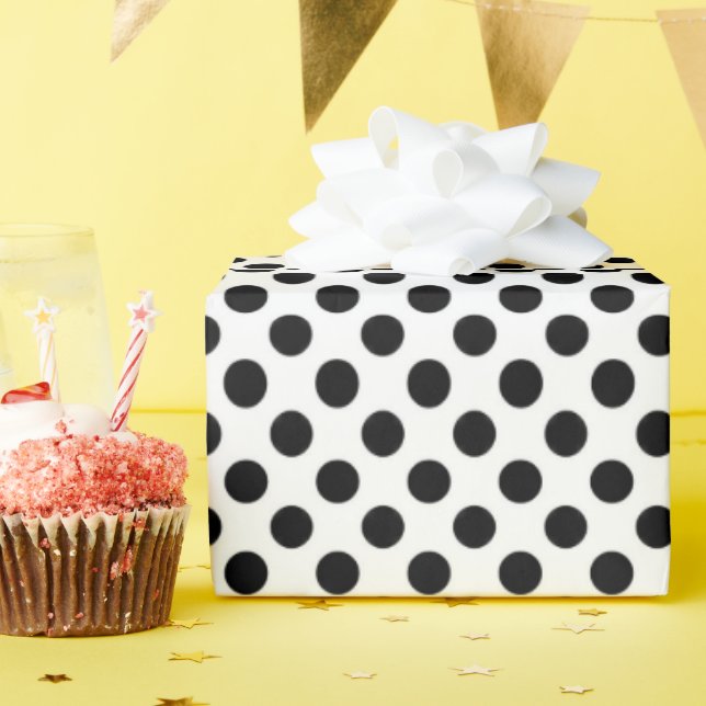 Papel De Presente Pontos pretos e brancos em bolinhas (Festa de aniversário)