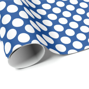 Papel De Presente Pontos retrô grandes - branco e azul cobalto