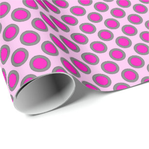 Papel De Presente Pontos retrorreflectores circulados, fúcsia, cinza