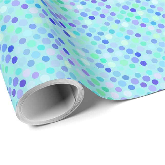 Papel De Presente pontos rosa, azul, roxo e verde (Ponta do rolo)