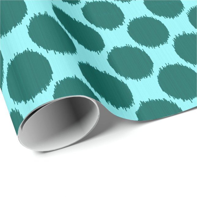 Papel De Presente Pontos, turquesa e aqua gigantes de Ikat (Ponta do rolo)