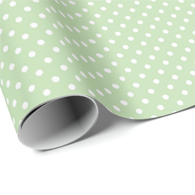 Papel De Presente Pontos Verde Pastel para Presentes de Primavera e  (Ponta do rolo)