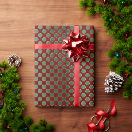Papel De Presente Pontos Verdes Dourados do Natal