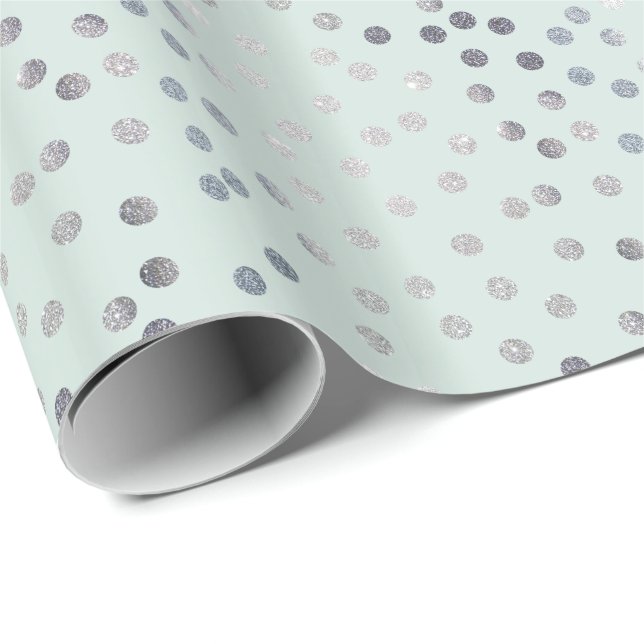 Papel De Presente Pontos Verdes e Luminosos de Prata claros (Ponta do rolo)