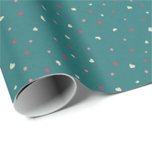 Papel De Presente Pontos Vermelhos e Verdes Macios com Corações Dour