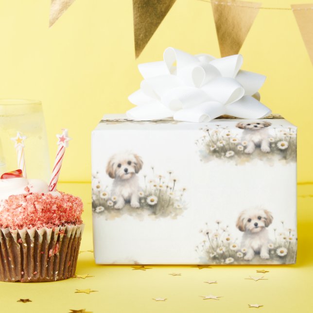 Papel De Presente Poodle De Aquarelas Em Disias (Festa de aniversário)