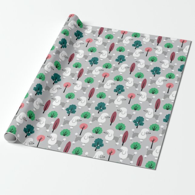 Papel De Presente Poodle no parque Wrapping Paper (Desenrolado)
