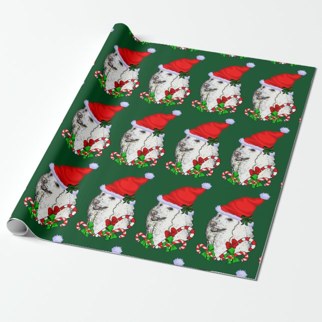 Papel De Presente Poodle Santa Hat Natal (Desenrolado)