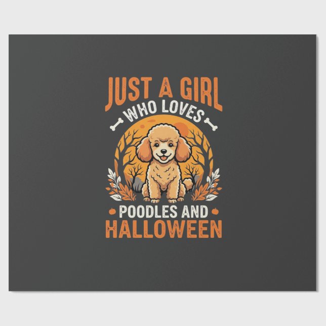 Papel De Presente Poodles Halloween Menina Amante de Cachorro Design (Aberto)