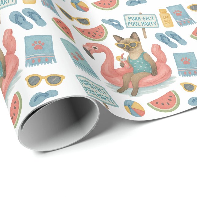 Papel De Presente Pool Birthday Party for Cat Lovers  (Ponta do rolo)