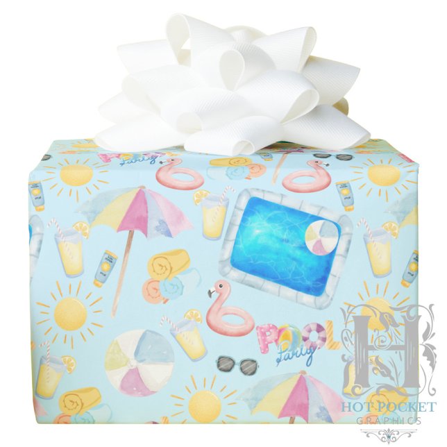 Papel De Presente Pool Party Gift Wrapping Paper - Blue (Criador carregado)