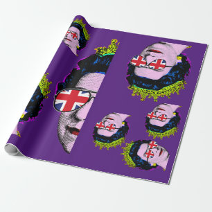 Papel De Presente Pop art Modern HM Queen com óculos Union Jack