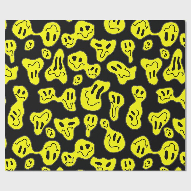Papel De Presente pop arte derretendo rostos felizes retrô dos anos  (Aberto)