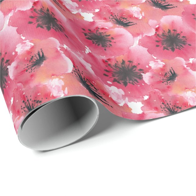 Papel De Presente Poppies bonito de Aquarela Vermelha (Ponta do rolo)