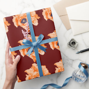 Papel De Presente Poppies Bordo