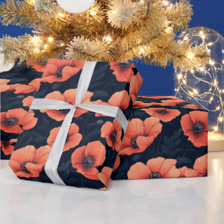 Papel De Presente Poppies Vermelhos com Fundo Escuro