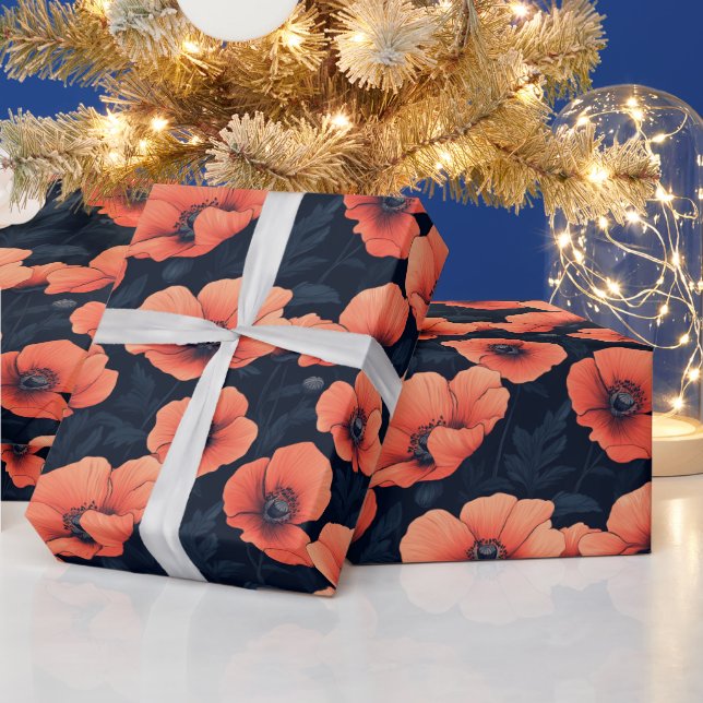 Papel De Presente Poppies Vermelhos com Fundo Escuro (Feriados)