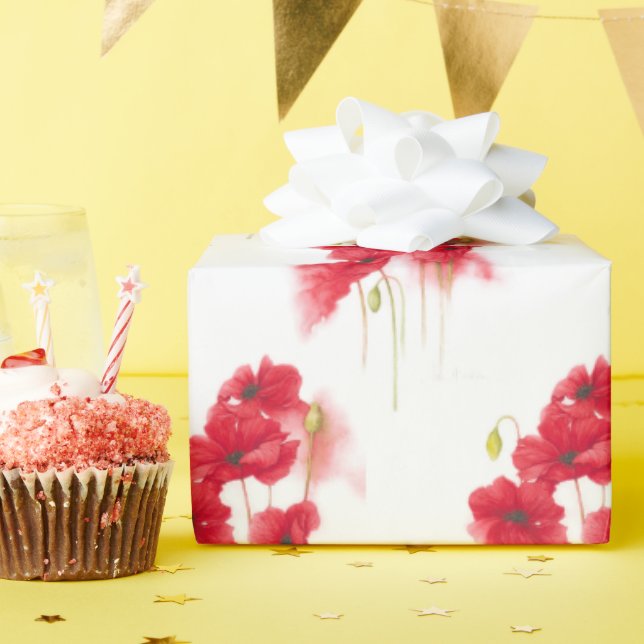 Papel De Presente Poppies vermelhos de aquarela (Festa de aniversário)