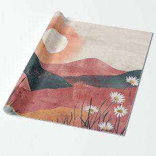 Papel De Presente Pôr do sol boho floral na montanha – Natureza rúst