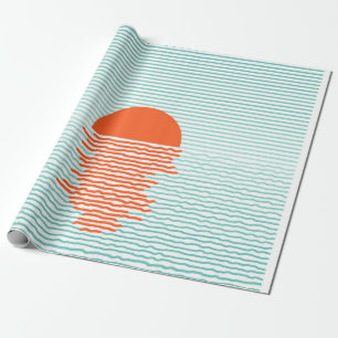 Papel De Presente Pôr do sol no fundo listrado do oceano. artuns de