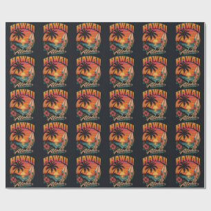Papel De Presente Pôr-do-sol Vintage Havaiano Palmeiras Prancha de S