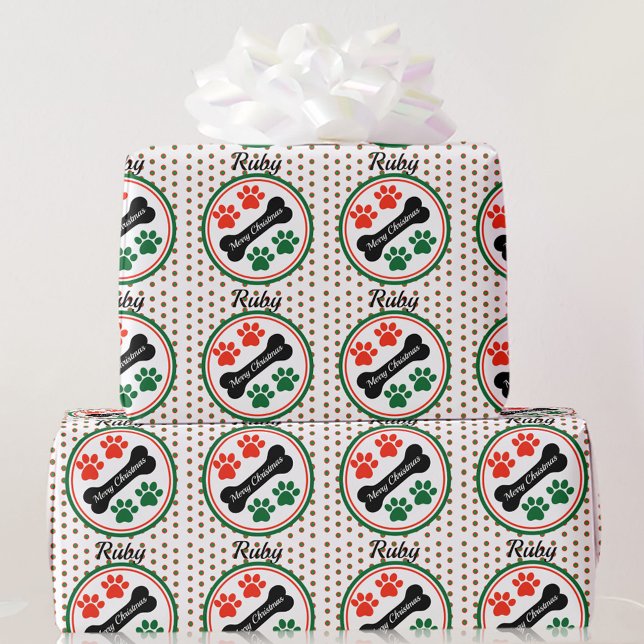 Papel De Presente Porcas de Natal de Cão Adicionar Nome Presente (Criador carregado)