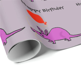 Papel De Presente Porco-da-terra roxo engraçado com balão alaranjado