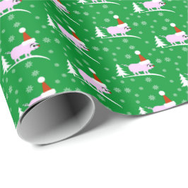 Papel De Presente Porco de Natal com Enfeite de Presente Vermelho