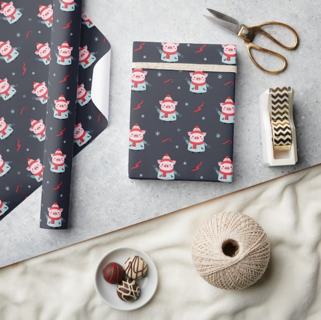 Papel De Presente Porco de Natal de Inverno Fofo  (Artesanato)