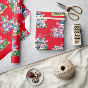 Papel De Presente Porcos Adoráveis no Quebra do Presente de Natal Ve