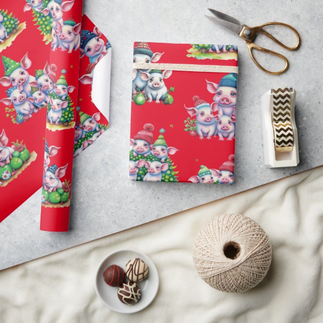 Papel De Presente Porcos Adoráveis no Quebra do Presente de Natal Ve (Artesanato)