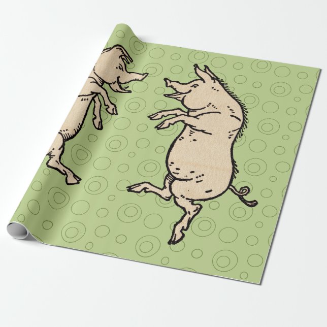 Papel De Presente Porcos Antigos para Dançar: Whimsical Vintage Pigg (Desenrolado)